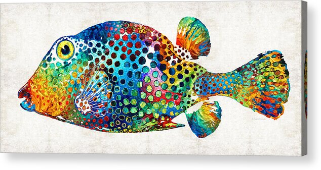 Fish Acrylic Print featuring the painting Puffer Fish Art - Puff Love - By Sharon Cummings by Sharon Cummings