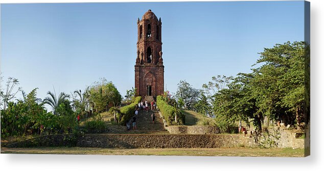Photography Acrylic Print featuring the photograph Tourists At Bantay Church Bell Tower by Panoramic Images