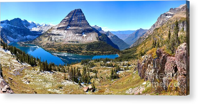 Hidden Lake Acrylic Print featuring the photograph Blue Skies Over Hidden Lake Panorama #2 by Adam Jewell