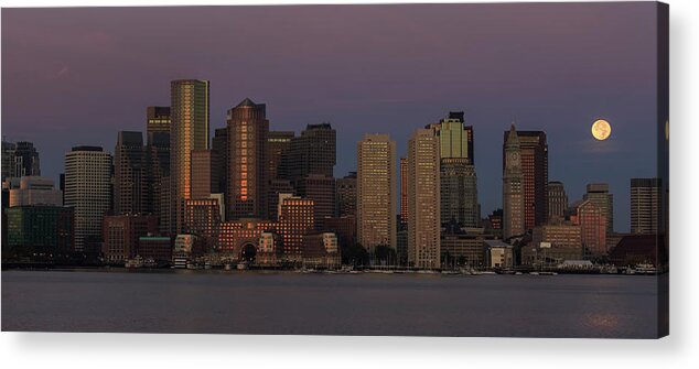 Boston Acrylic Print featuring the photograph Boston Moonset and Sunrise by Rob Davies