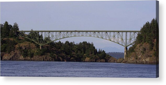 Deception Pass Bridge Acrylic Print featuring the photograph Deception Pass Brige Pano by Mary Gaines