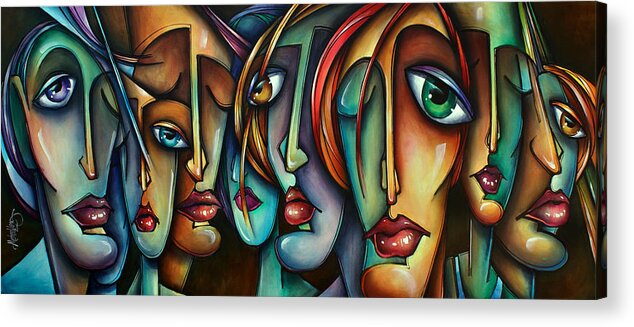 Portrait Acrylic Print featuring the painting 'Face Us' by Michael Lang
