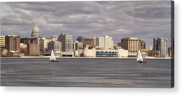 Ice Boats Acrylic Print featuring the photograph Ice Sailing - Lake Monona - Madison - Wisconsin by Steven Ralser