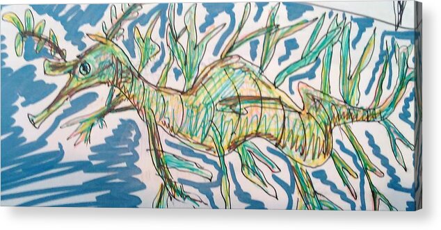 Leafy Acrylic Print featuring the drawing Leafy Sea Dragon by Andrew Blitman