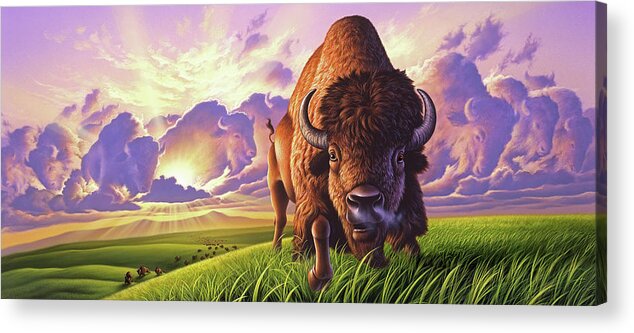Buffalo Acrylic Print featuring the painting Morning Thunder by Jerry LoFaro
