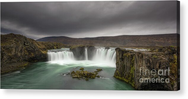 Godafoss Acrylic Print featuring the photograph Waterfall Of The Gods Panorama by Michael Ver Sprill