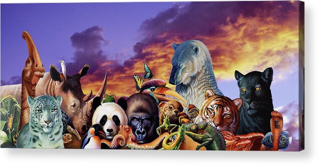 Animal Collage 3 Acrylic Print featuring the painting Animal Collage 3 by John Rowe
