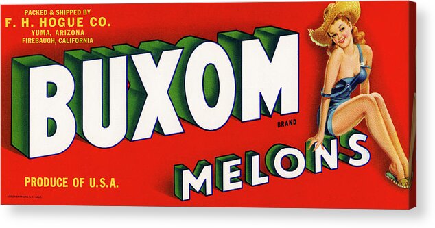 Vintage Ad Acrylic Print featuring the digital art Buxom Melons by Print Collection