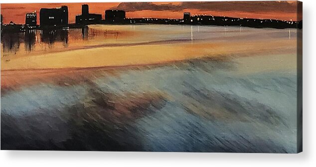 Water Acrylic Print featuring the painting Tampa Bay Seascape- texture 2 by Alexis King-Glandon