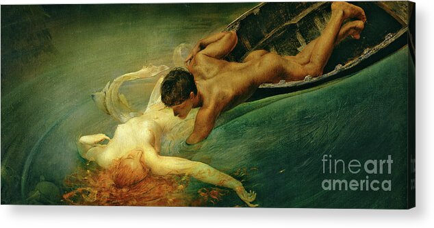 The Siren Acrylic Print featuring the painting The Siren, Green Abyss by Giulio Aristide Sartorio