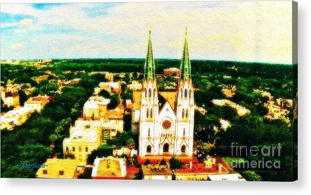 Digital Photography Acrylic Print featuring the photograph View of the Cathedral Basilica of St. John the Baptist from the 15th Floor of DeSoto Hotel by Aberjhani