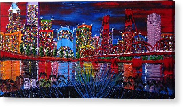  Acrylic Print featuring the painting Portland City Lights #33 #1 by James Dunbar
