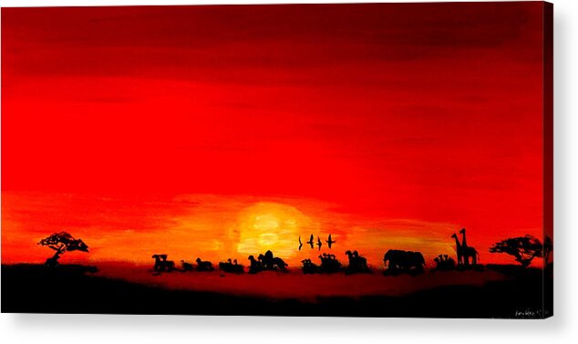 Africa Acrylic Print featuring the painting Africa Sunrise Landscape Red by Katy Hawk