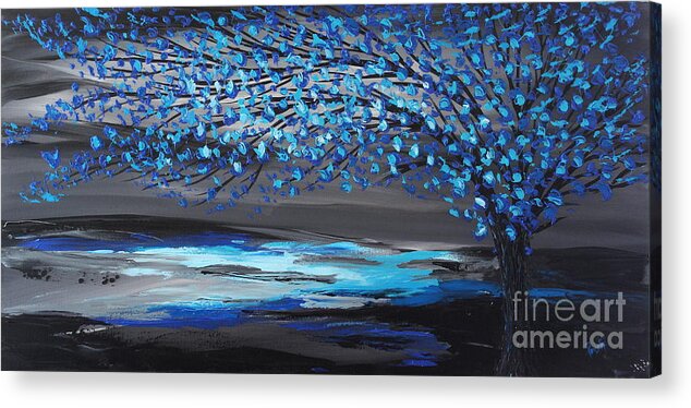 Contemporary Paintings Acrylic Print featuring the painting Blooming in the Moon light by Preethi Mathialagan