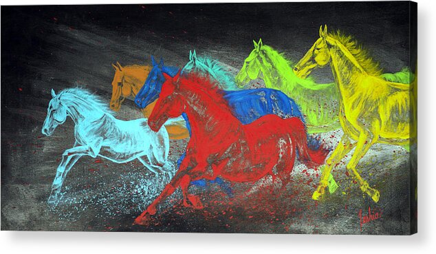 Contemporary Horses Acrylic Print featuring the painting Born To Be Wild by Teshia Art