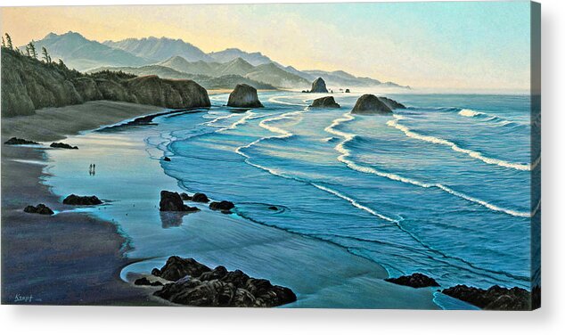 Seascape Acrylic Print featuring the painting Cannon Beachcombers by Paul Krapf