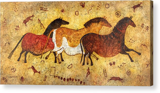 Cave Acrylic Print featuring the painting Cave Horses by Hailey E Herrera