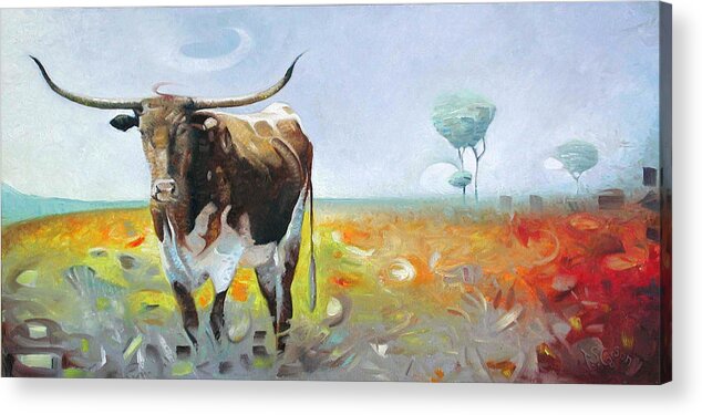 Longhorns Acrylic Print featuring the painting Deep in the Heart of Texas by T S Carson