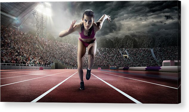 Event Acrylic Print featuring the photograph Female Athlete Sprinting by Dmytro Aksonov