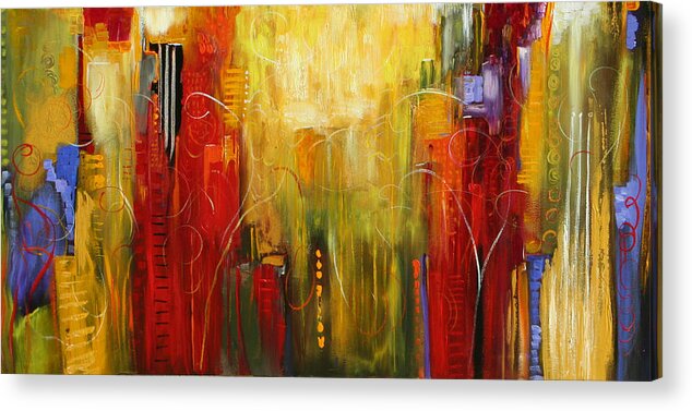 Bright Cityscape Acrylic Print featuring the painting Fiesta by Lauren Marems