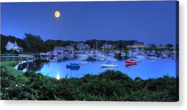 Cape Cod Acrylic Print featuring the photograph Full Moon over Wychmere Harbor by Ken Stampfer