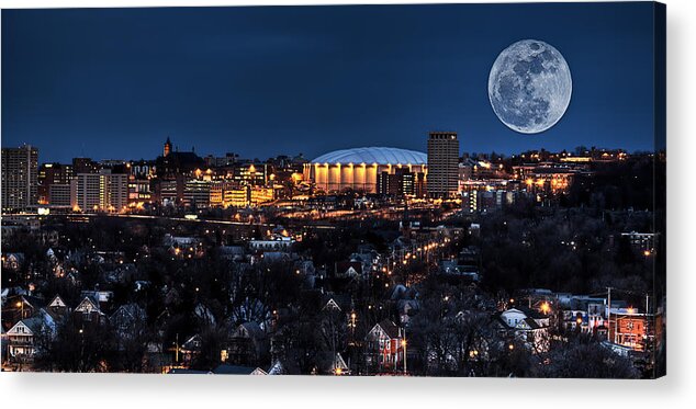 Carrier Dome Acrylic Print featuring the photograph Moon Over the Carrier Dome by Everet Regal