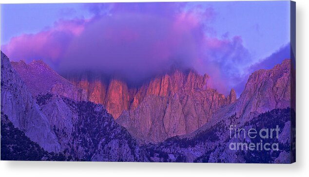 Eastern Sierras Acrylic Print featuring the photograph Panorama Alpenglow on Mount Whitney Eastern Sierras California by Dave Welling