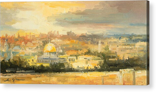 Jerusalem Acrylic Print featuring the painting Panorama of Jerusalem by Luke Karcz