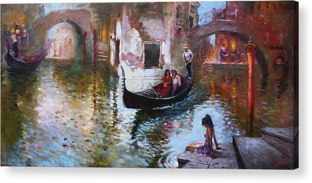 Romance Acrylic Print featuring the painting Romance in Venice 2013 by Ylli Haruni