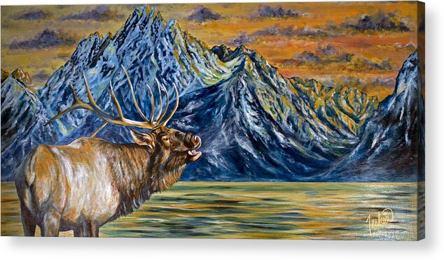 Elk Acrylic Print featuring the painting Teton Song by Teshia Art