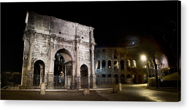 Rome Acrylic Print featuring the photograph The Arch of Constantine and the Colosseum at night by Weston Westmoreland