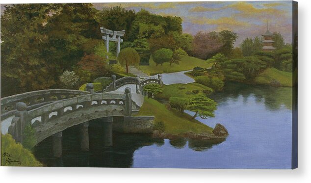 Landscape Acrylic Print featuring the painting Torii Gate - Shinto Shrine by Rick Fitzsimons