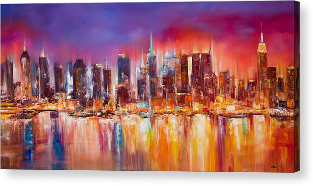 Nyc Paintings Acrylic Print featuring the painting Vibrant New York City Skyline by Manit