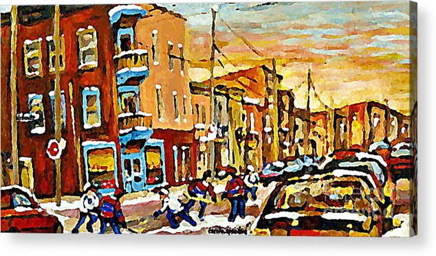 Montreal Acrylic Print featuring the painting Wilenskys Hockey Paintings Montreal Commissions Originals Prints Contact Artist Carole Spandau by Carole Spandau