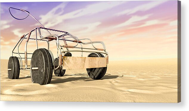 Wire Car Acrylic Print featuring the digital art Wire Toy Car In The Desert Perspective by Allan Swart