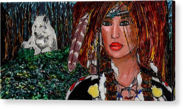 Yanne Proudfoot Acrylic Print featuring the painting Yanne and Silver Wolf by Phil Strang