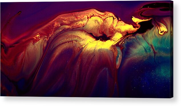 Translucent Abstract Acrylic Print featuring the painting Yellow Colorful Horizontal Abstract Art Burning Jellyfish by kRedArt by Serg Wiaderny