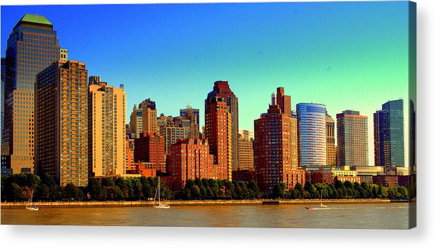 Lake View Acrylic Print featuring the digital art Battery Park City New York NY by Aron Chervin