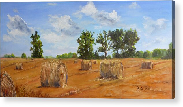 Hayfield Acrylic Print featuring the painting Hayfield by Gloria Smith
