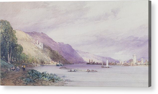 Landscape; German; Boats; Share; Town Acrylic Print featuring the painting On the Rhine by William Callow