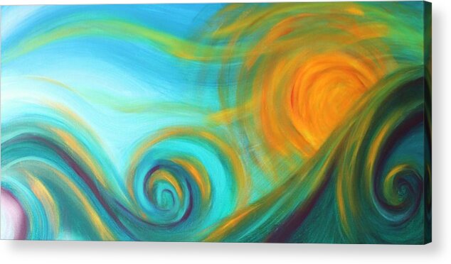 Abstract Framed Prints Acrylic Print featuring the painting Surf Up at Sun Down by Reina Cottier