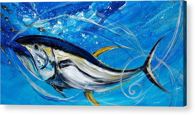 Tuna Acrylic Print featuring the painting Abstract Yellow Fin Tuna #1 by J Vincent Scarpace