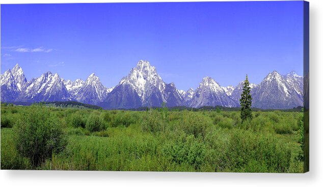 Grand Teton Mountains Acrylic Print featuring the photograph Grand Tetons Panorama #1 by Mary Gaines