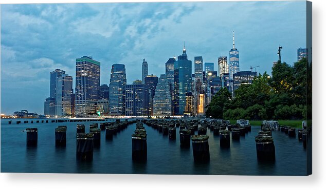 Sunset Acrylic Print featuring the photograph New York Skyline by Doolittle Photography and Art