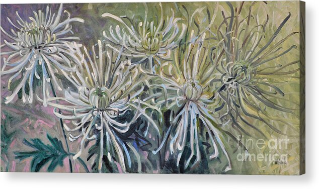 Chrysanthemums Acrylic Print featuring the painting Spider Mums by Donald Maier