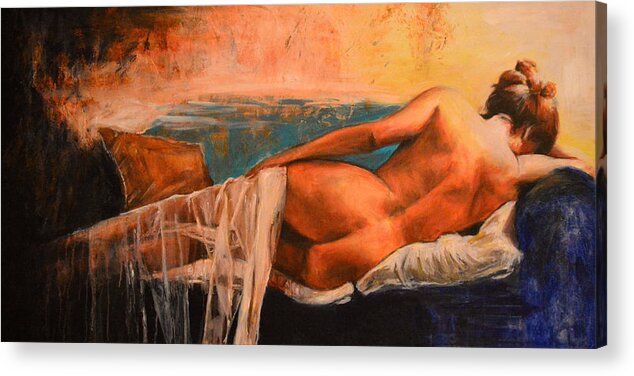 Nude Acrylic Print featuring the painting Amarezza by Escha Van den bogerd