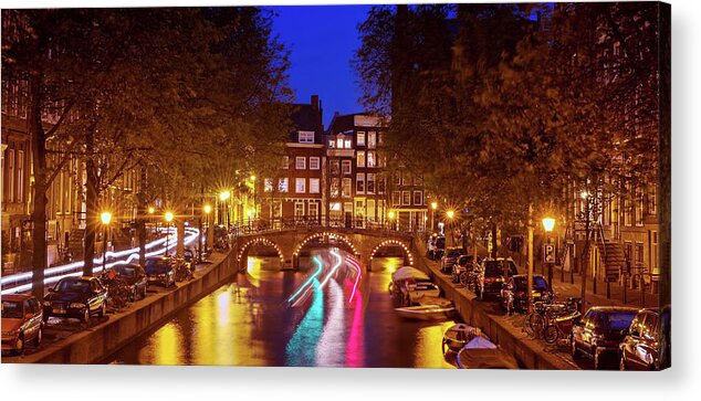 Amsterdam Acrylic Print featuring the photograph Amsterdam by Night by Barry O Carroll