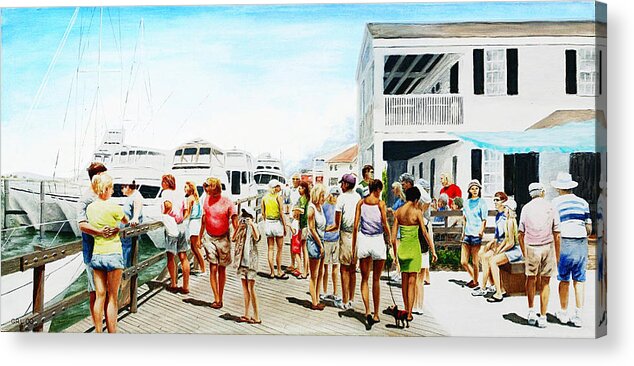 Fine Art Acrylic Print featuring the painting Beach/Shore II Boardwalk Beaufort Dock - Original Fine Art Painting by G Linsenmayer