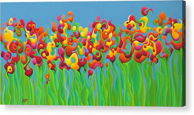 Flower Acrylic Print featuring the painting Blazing Blossom Bash by Amy Ferrari