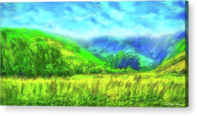Joelbrucewallach Acrylic Print featuring the digital art Bright Green Meadow - Marin California by Joel Bruce Wallach